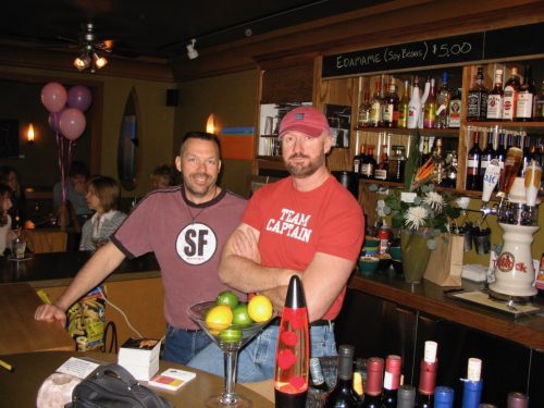 Terry and Paul tending the bar.